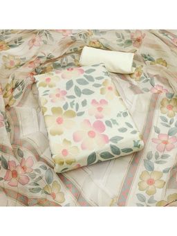 Zeepkart - Chanderi Silk Off White Colour Floral Unstitched Kurta and Bottom with Dupatta (Set of 3)