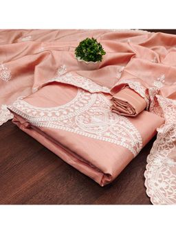 Zeepkart - Cotton Silk Orange Colour Embroidered Unstitched Kurta and Bottom with Dupatta (Set of 3)