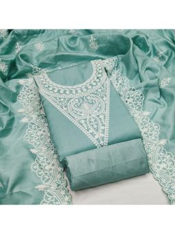 Zeepkart - Cotton Silk Teal Colour Embroidered Unstitched Kurta and Bottom with Dupatta (Set of 3)