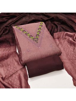 Zeepkart - Chanderi Silk Mauve Colour Embroidered Unstitched Kurta and Bottom with Dupatta (Set of 3)