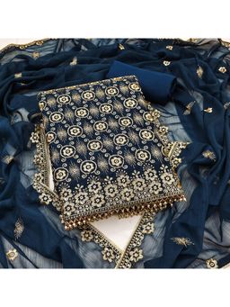 Zeepkart - Cotton Silk Navy Blue Colour Unstitched Kurta and Bottom with Dupatta (Set of 3)