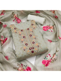 Zeepkart - Chanderi Silk Grey Colour Embroidered Unstitched Kurta and Bottom with Dupatta (Set of 3)