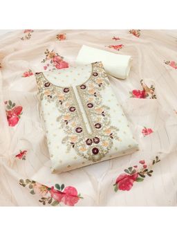 Zeepkart - Chanderi Silk Off White Colour Unstitched Kurta and Bottom with Dupatta (Set of 3)