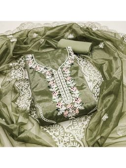 Zeepkart - Georgette Green Colour Embroidered Unstitched Kurta and Bottom with Dupatta (Set of 3)