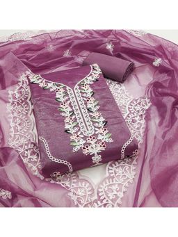 Zeepkart - Georgette Pink Colour Embroidered Unstitched Kurta and Bottom with Dupatta (Set of 3)