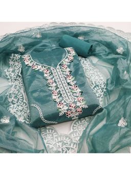 Zeepkart - Georgette Green Colour Embroidered Unstitched Kurta and Bottom with Dupatta (Set of 3)