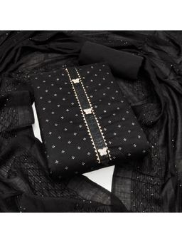 Zeepkart - Chanderi Silk Black Colour Embellished Unstitched Kurta and Bottom with Dupatta (Set of 3)