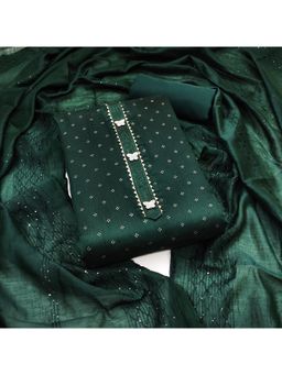 Zeepkart - Chanderi Silk Green Colour Embellished Unstitched Kurta and Bottom with Dupatta (Set of 3)