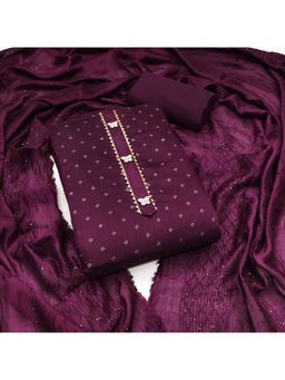 Zeepkart - Chanderi Silk Wine Colour Embellished Unstitched Kurta and Bottom with Dupatta (Set of 3)