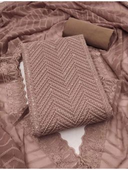 Zeepkart - Georgette Coffey Colour Embroidered Unstitched Kurta and Bottom with Dupatta (Set of 3)