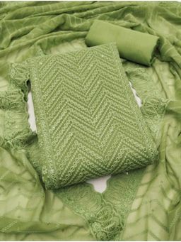 Zeepkart - Georgette Green Colour Embroidered Unstitched Kurta and Bottom with Dupatta (Set of 3)