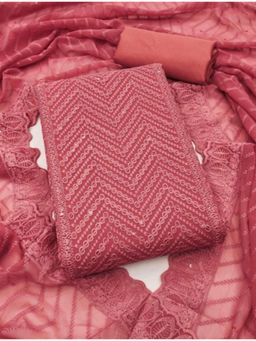 Zeepkart - Georgette Pink Colour Embroidered Unstitched Kurta and Bottom with Dupatta (Set of 3)