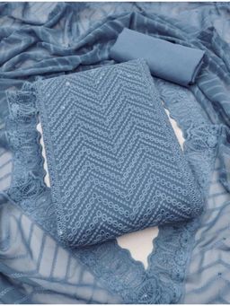 Zeepkart - Georgette Sky Colour Embroidered Unstitched Kurta and Bottom with Dupatta (Set of 3)