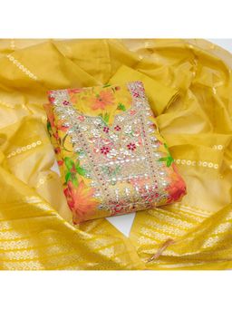 Zeepkart - Chanderi Silk Mustard Colour Unstitched Kurta and Bottom with Dupatta (Set of 3)