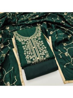 Zeepkart - Cotton Silk Green Colour Embroidered Unstitched Kurta and Bottom with Dupatta (Set of 3)