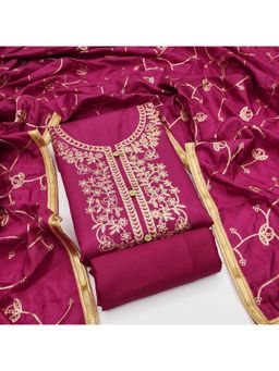 Zeepkart - Cotton Silk Pink Colour Embroidered Unstitched Kurta and Bottom with Dupatta (Set of 3)
