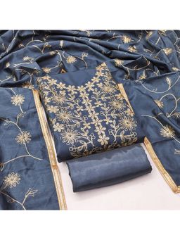 Zeepkart - Cotton Silk Grey Colour Embroidered Unstitched Kurta and Bottom with Dupatta (Set of 3)
