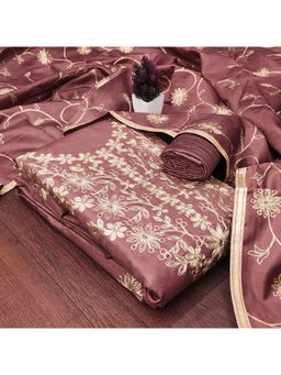 Zeepkart - Cotton Silk Mauve Colour Embroidered Unstitched Kurta and Bottom with Dupatta (Set of 3)