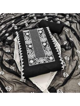 Zeepkart - Chanderi Silk Black Colour Embroidered Unstitched Kurta and Bottom with Dupatta (Set of 3)