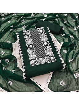Zeepkart - Chanderi Silk Green Colour Embroidered Unstitched Kurta and Bottom with Dupatta (Set of 3)