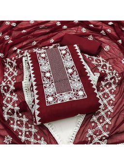 Zeepkart - Chanderi Silk Maroon Colour Embroidered Unstitched Kurta and Bottom with Dupatta (Set of 3)