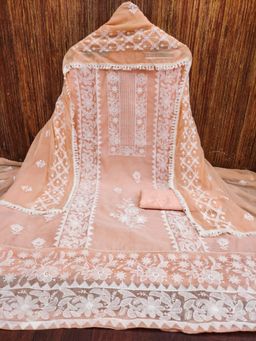 Zeepkart - Chanderi Silk Orange Colour Embroidered Unstitched Kurta and Bottom with Dupatta (Set of 3)