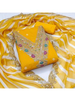 Zeepkart - Chanderi Silk Mustard Colour Unstitched Kurta and Bottom with Dupatta (Set of 3)