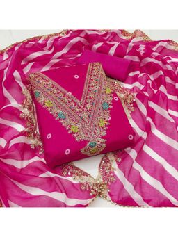 Zeepkart - Chanderi Silk Pink Colour Embroidered Unstitched Kurta and Bottom with Dupatta (Set of 3)