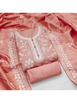 Zeepkart - Cotton Silk Orange Colour Embroidered Unstitched Kurta and Bottom with Dupatta (Set of 3)