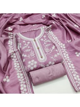 Zeepkart - Cotton Silk Mauve Colour Embroidered Unstitched Kurta and Bottom with Dupatta (Set of 3)