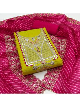 Zeepkart - Chanderi Silk Sea Green Colour Unstitched Kurta and Bottom with Dupatta (Set of 3)