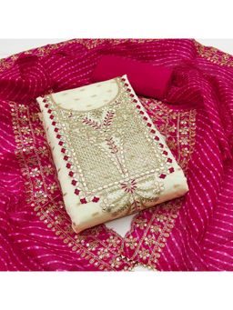 Zeepkart - Chanderi Silk Off White Colour Unstitched Kurta and Bottom with Dupatta (Set of 3)