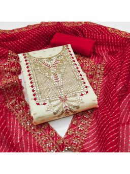 Zeepkart - Chanderi Silk Off White Colour Unstitched Kurta and Bottom with Dupatta (Set of 3)