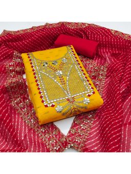 Zeepkart - Chanderi Silk Mustard Colour Unstitched Kurta and Bottom with Dupatta (Set of 3)