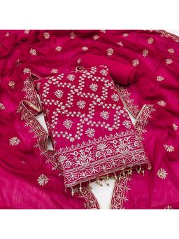 Zeepkart - Cotton Silk Pink Colour Embroidered Unstitched Kurta and Bottom with Dupatta (Set of 3)