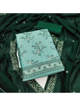 Zeepkart - Cotton Silk Turquoise Colour Unstitched Kurta and Bottom with Dupatta (Set of 3)