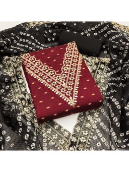 Zeepkart - Chanderi Silk Maron Colour Embroidered Unstitched Kurta and Bottom with Dupatta (Set of 3)