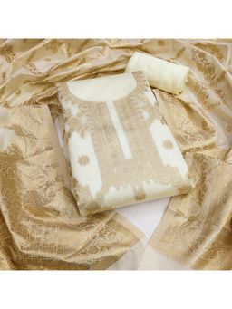 Zeepkart - Organza Silk Off White Colour Woven Unstitched Kurta and Bottom with Dupatta (Set of 3)