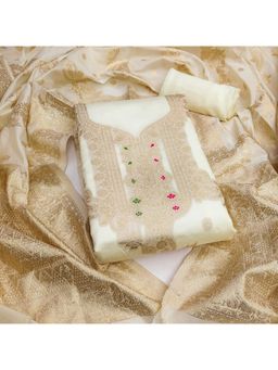 Zeepkart - Organza Silk Off White Colour Woven Unstitched Kurta and Bottom with Dupatta (Set of 3)