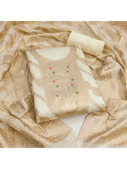 Zeepkart - Organza Silk Off White Colour Woven Unstitched Kurta and Bottom with Dupatta (Set of 3)