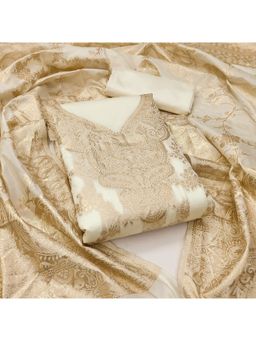 Zeepkart - Organza Silk Off White Colour Woven Unstitched Kurta and Bottom with Dupatta (Set of 3)