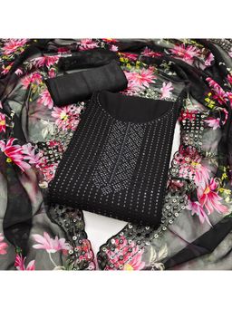 Zeepkart - Georgette Black Colour Embellished Unstitched Kurta and Bottom with Dupatta (Set of 3)