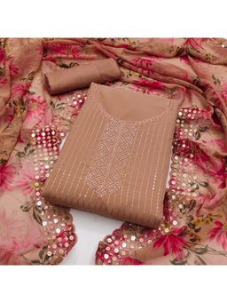 Zeepkart - Georgette Coffey Colour Embellished Unstitched Kurta and Bottom with Dupatta (Set of 3)