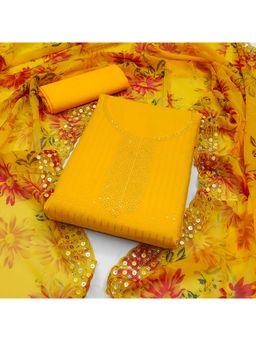 Zeepkart - Georgette Mustard Colour Embellished Unstitched Kurta and Bottom with Dupatta (Set of 3)