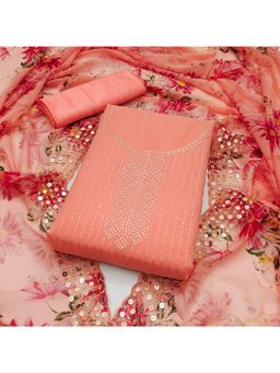 Zeepkart - Georgette Orange Colour Embellished Unstitched Kurta and Bottom with Dupatta (Set of 3)