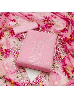 Zeepkart - Georgette Pink Colour Embellished Unstitched Kurta and Bottom with Dupatta (Set of 3)