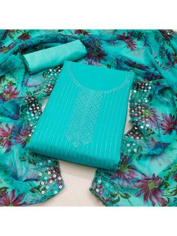 Zeepkart - Georgette Blue Colour Embellished Unstitched Kurta and Bottom with Dupatta (Set of 3)