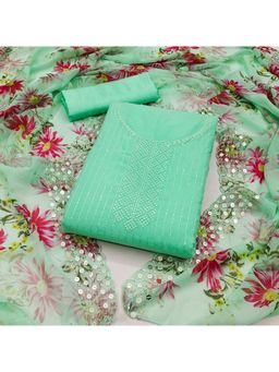 Zeepkart - Georgette Turquoise Colour Embellished Unstitched Kurta and Bottom with Dupatta (Set of 3)