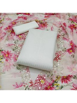 Zeepkart - Georgette Off White Colour Embellished Unstitched Kurta and Bottom with Dupatta (Set of 3)