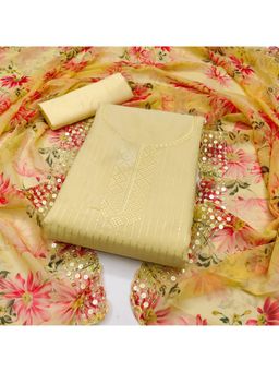 Zeepkart - Georgette Yellow Colour Embellished Unstitched Kurta and Bottom with Dupatta (Set of 3)